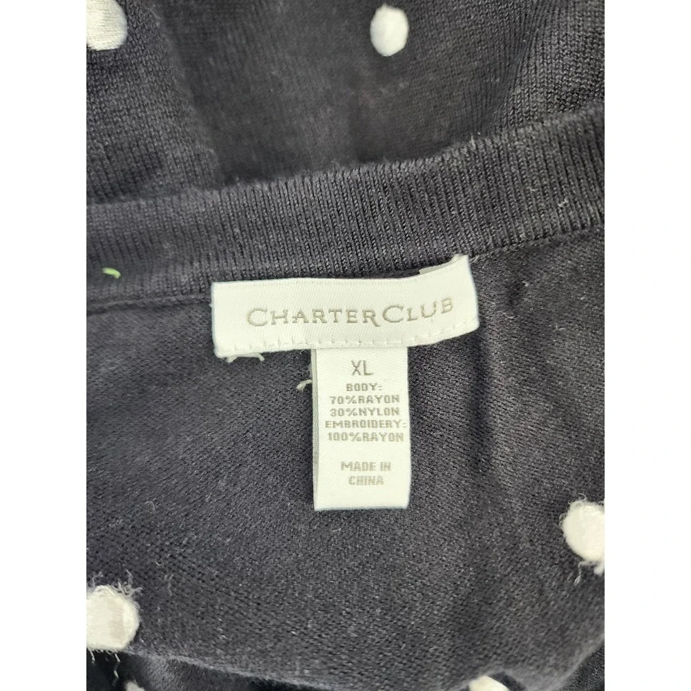 Charter‎ Club Womens XL Navy Blue Black Polka Dot Button Front Cardigan Sweater